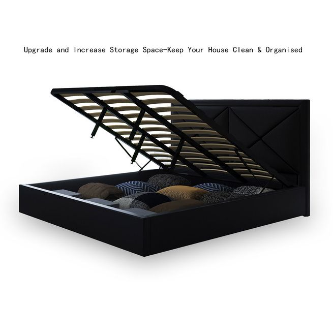 Modern Black Fabric Storage Bed Frame - Queen - BestDeals.co.nz