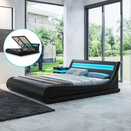 Fashion Black Bed Frame With Storage, King Headboard With Storage And Lights