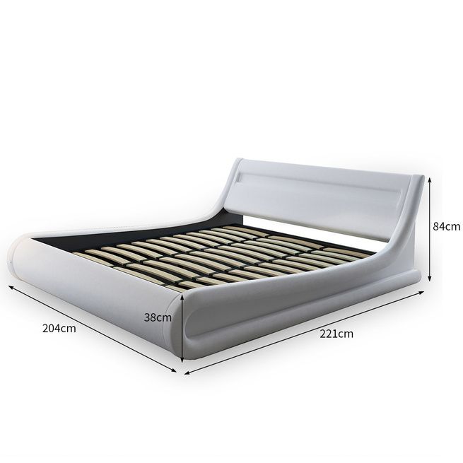 Fashion White Bed Frame with Storage LED Light King Size | Crazy Sales