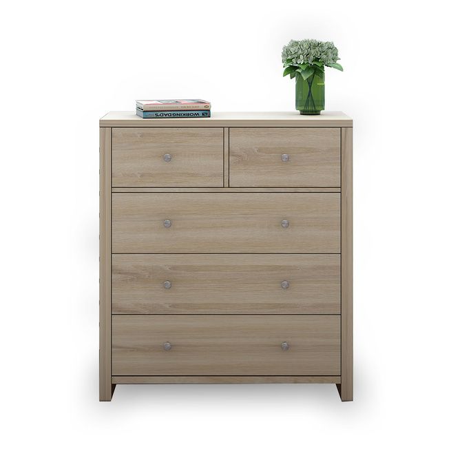 Oak Tallboy Chest of Drawers Dresser w/3 Large & 2 Half Storage