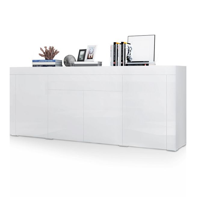 Sideboard Buffet Cabinet Table 4 Doors 1 Drawer High Gloss Front Storage Cupboard White 3956