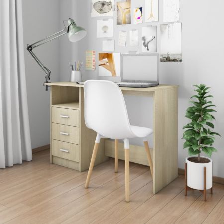 Desk With Drawers Sonoma Oak 100x50x76 Cm Chipboard Crazy Sales