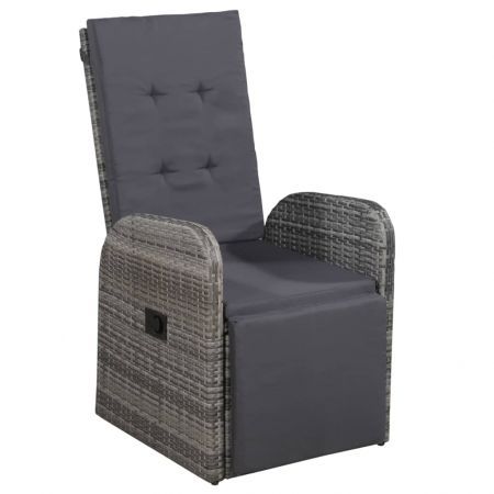 Reclining Garden Chair With Cushion Poly Rattan Grey Crazy Sales