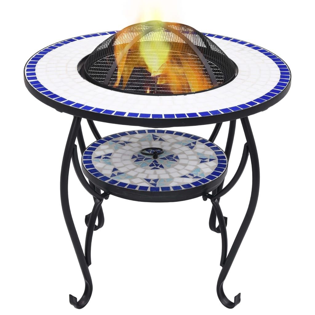 vidaXL Mosaic Fire Pit Table Blue and White 68 cm Ceramic