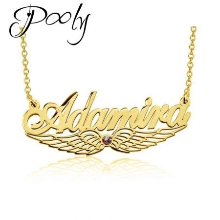 Poly Design Your Own S925 Sterling Silver Personalized Birthstone Angel Wing Name Necklace Adjustable 16 Crazy Sales