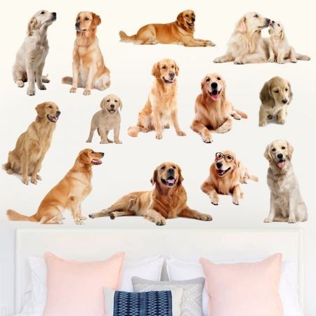 3D Wall Stickers Dogs PVC Self Adhesive Removable DIY Decoration Golden Retriever