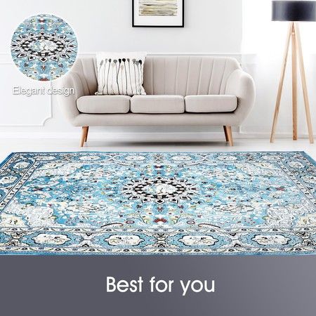 2x3m Soft Floor Area Rug Navy Blue Traditional Carpet Anti-slip Mat ...