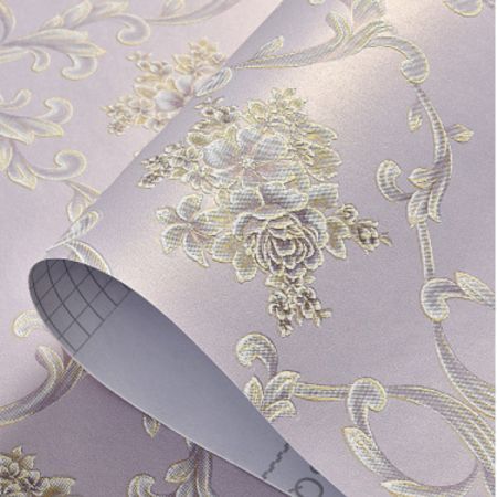 3D Self Adhesive Floral Pattern  Non-Woven Wall Paper 53CMX5M Bl.Purple