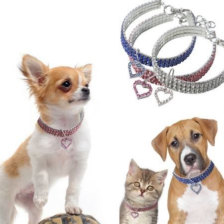 Pet Pearl Necklace with Love Heart Pendant Small Dog Cat Blingbling Jewelry Rhinestones Collar