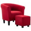 2 Piece Armchair and Stool Set Wine Red Fabric