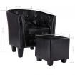 Tub Chair with Footstool Black Faux Leather