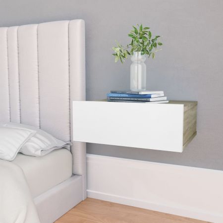 Floating Nightstand White And Sonoma Oak 40x30x15 Cm Chipboard Crazy Sales