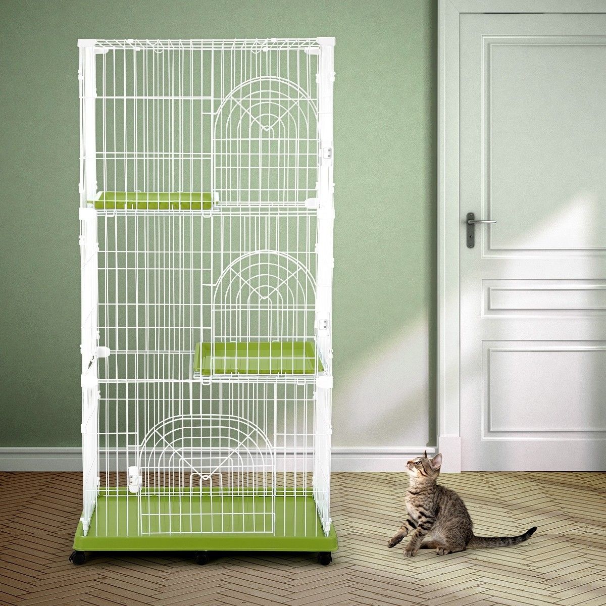 Petscene MultiTier Cat Cage Portable Pet Enclosure Wire Crate with 6