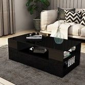 New 2 Drawer Coffee Table Storage Shelf High Gloss Black