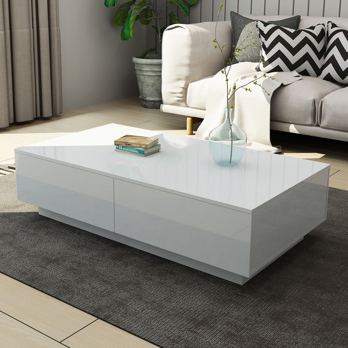 New 4 Drawer Coffee Table Wood Living Room Furniture High Gloss White