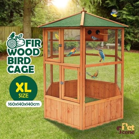Petscene XL Wooden Bird Cage Pet Home Aviary Budgie Canary Parrot Finch House