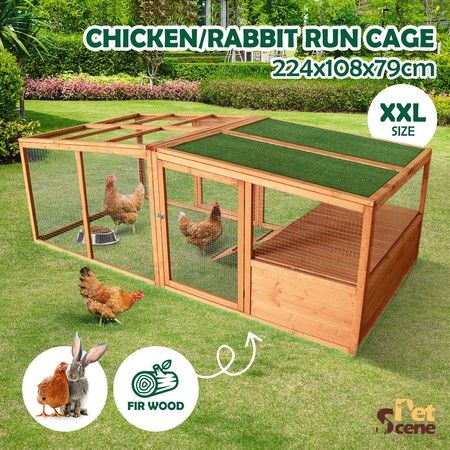 Petscene XXL Walk-in Chicken Coop Cage Rabbit Hutch Ferret Poultry Enclosure with Spacious Run