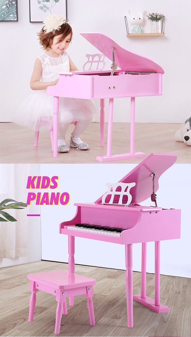 Melodic 30Key Children Kids Grand Piano Wood Toy w/ Bench Music StandPink Crazy Sales