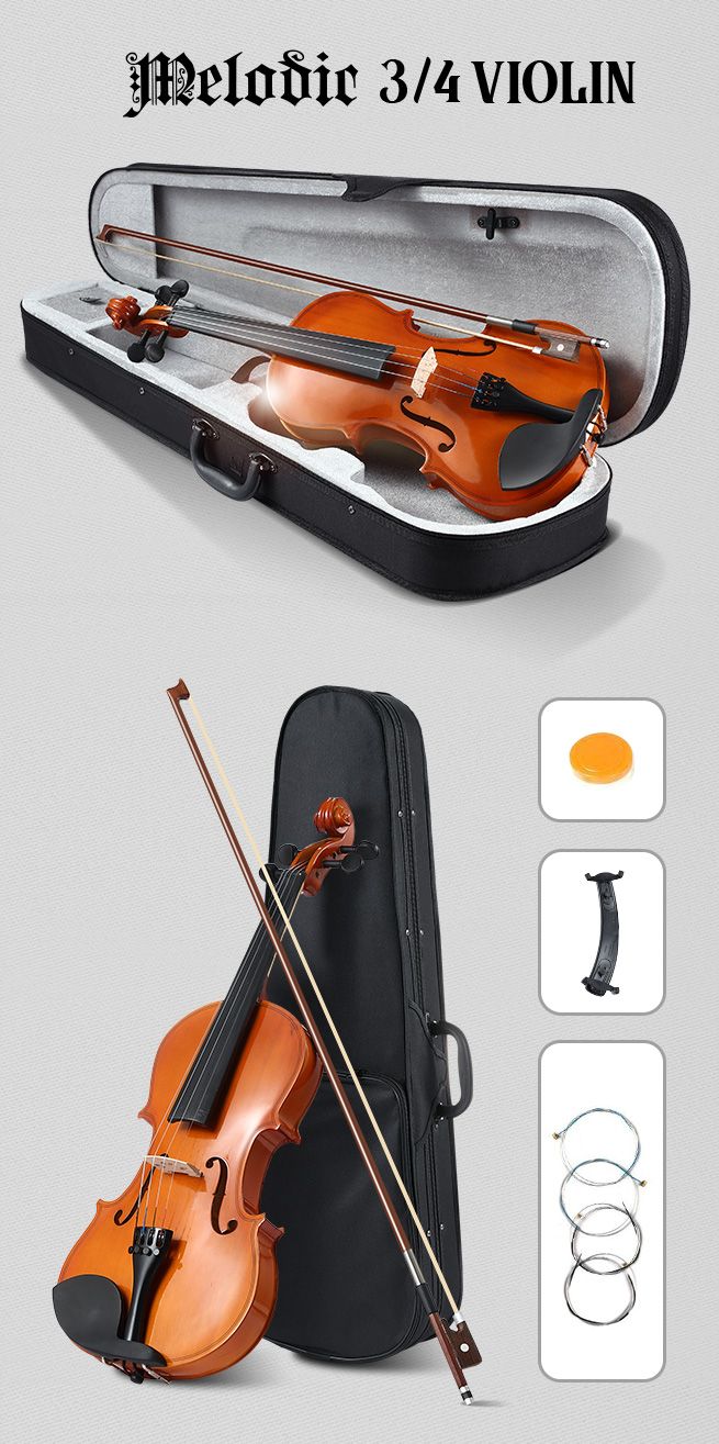 Melodic 3/4 FullSize Acoustic Violin Kit 4String Natural Varnish
