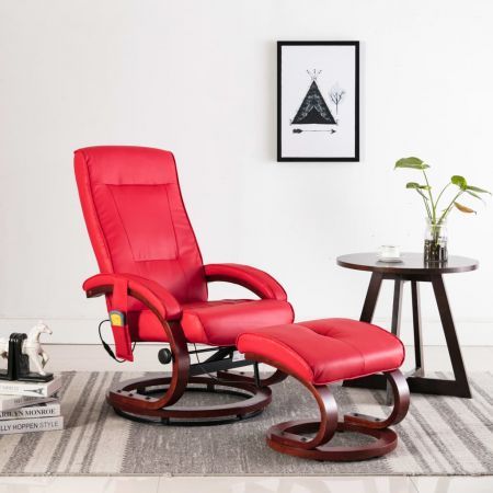 Massage Recliner with Footstool Red Faux Leather