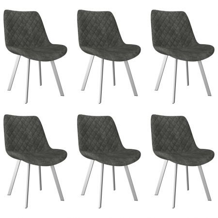 Dining Chairs 6 pcs Grey Faux Suede Leather