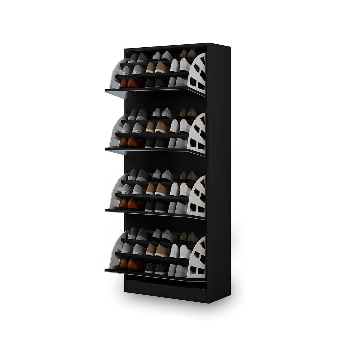 New 60 Pairs Wood Shoe Storage 4Rack Mirrored Footwear Organiser Black Crazy Sales