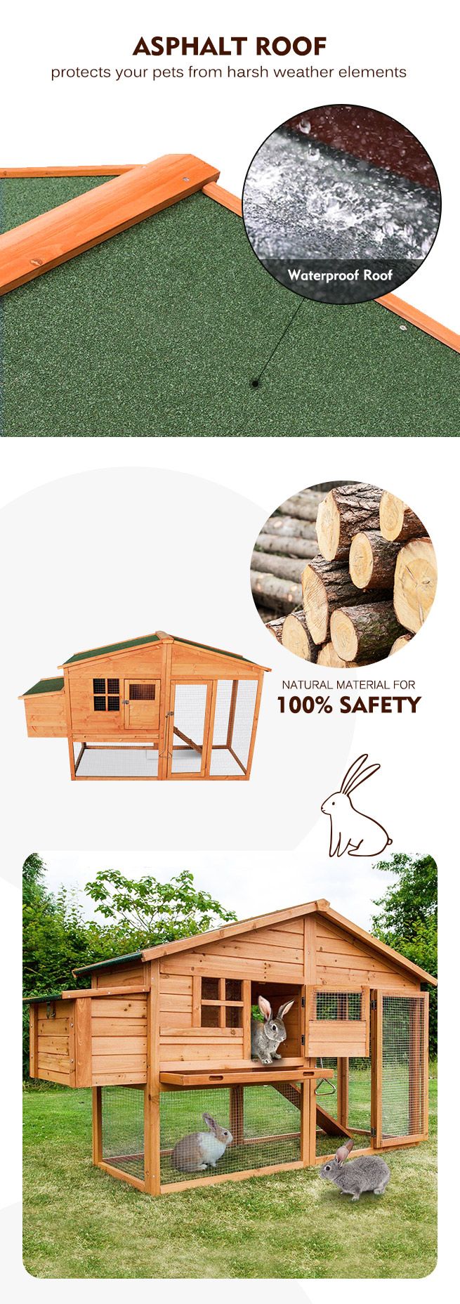 Petscene Wooden Rabbit Hutch Cage XL Guinea Pig Chicken Coop Run House