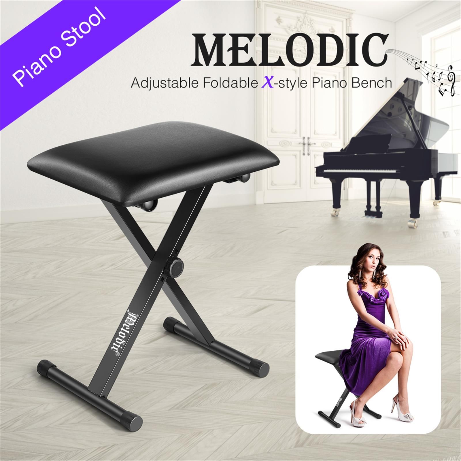 Keyboard Bench Stool Melodic X Style Adjustable Padded  Folding Padded Piano Seat