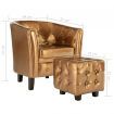 Tub Chair with Footstool Brown Faux Leather