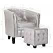 Tub Chair with Footstool Silver Faux Leather