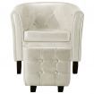 Tub Chair with Footstool White Faux Leather