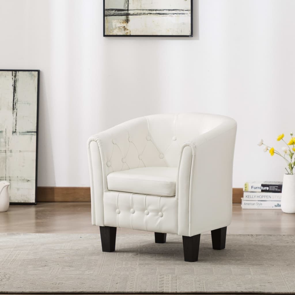 Tub Chair White Faux Leather