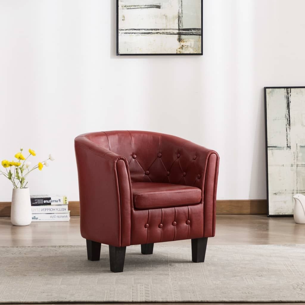 Tub Chair Wine Red Faux Leather