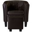 Tub Chair with Footstool Brown Faux Leather