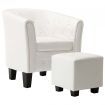 Tub Chair with Footstool White Faux Leather