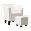 Tub Chair with Footstool White Faux Leather