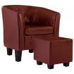 Tub Chair with Footstool Wine Red Faux Leather