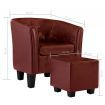 Tub Chair with Footstool Wine Red Faux Leather