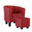 Tub Chair with Footstool Red Faux Leather