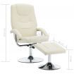 Reclining Chair with Footstool Cream White Faux Leather