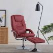 Reclining Chair with Footstool Wine Red Faux Leather