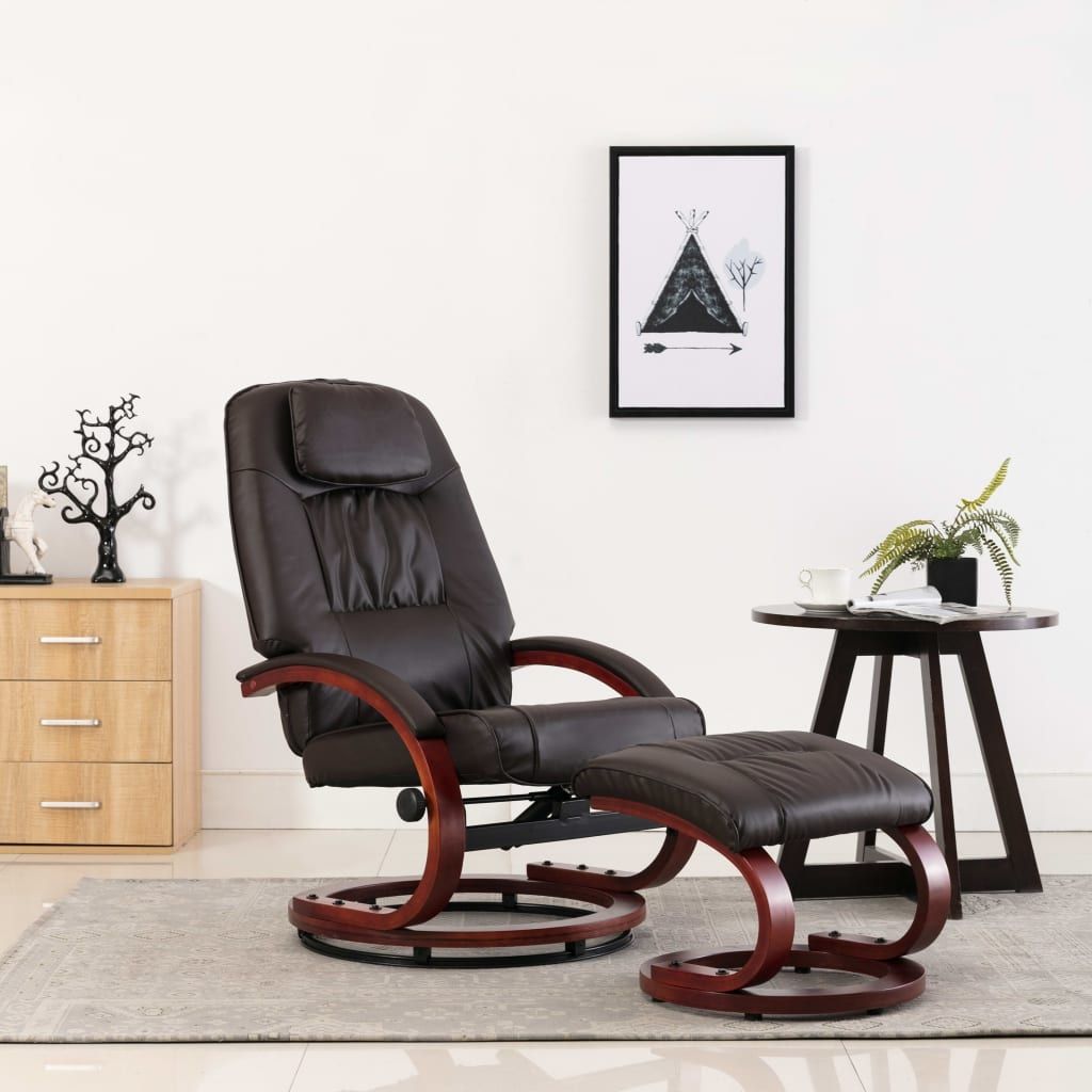 Reclining Chair with Footstool Brown Faux Leather