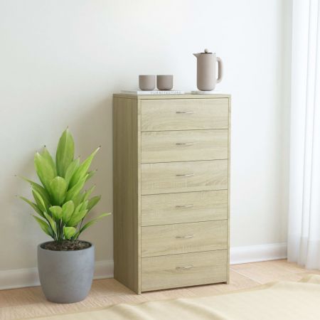 Sideboard with 7 Drawers Sonoma Oak 50x34x96 cm Chipboard