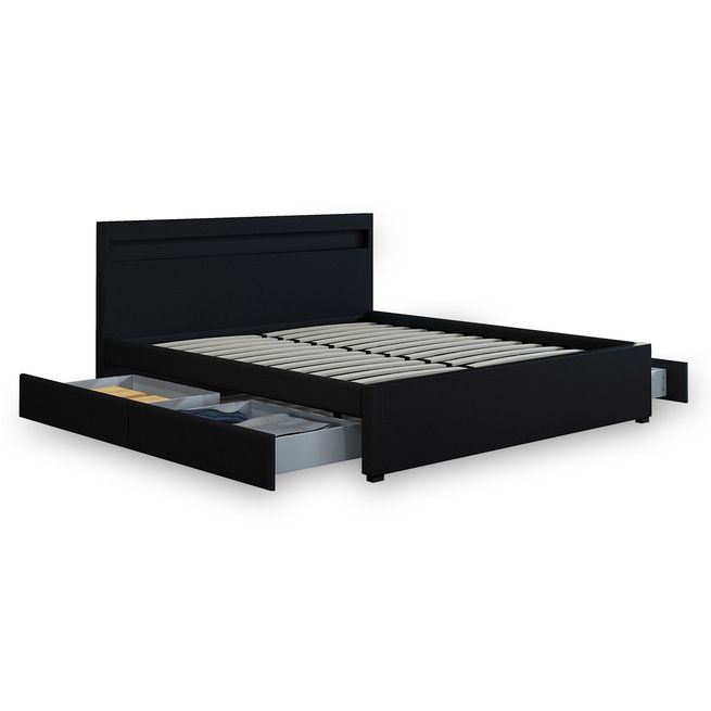 New Queen Size PU Leather Bed Frame with 4 Drawers LED Lights Black ...