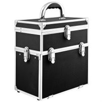 Portable Cosmetic Beauty Carry Case Box with Mirror - Black