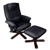 PU Leather Lounge Recliner Chair Ottoman - Black