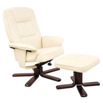 PU Leather Lounge Recliner Chair Ottoman - Beige