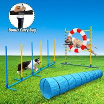 3 Piece Dog Agility Training Practice Exercise Tunnel Weave Poles Jump Tire Tyre Combo Set