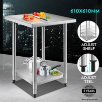 Kitchen Food Prep Table Cater Work Bench Stainless Steel W/Adjustable Feet -610mmx610mm