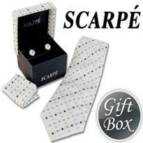 SCARP Silk Tie, Cufflink and Handkerchief Gift Box Set - Grey with Spots